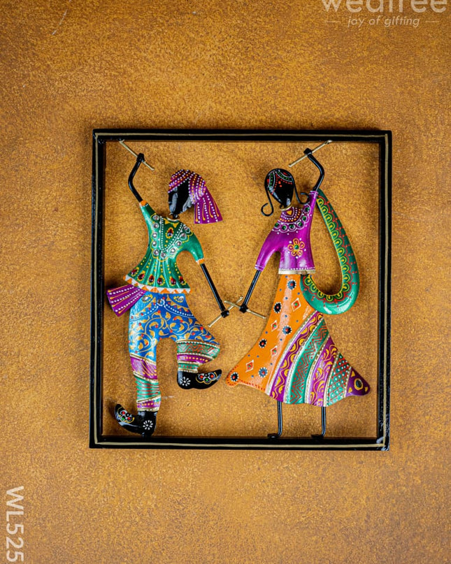 Metal Dandiya Couple Wall Hanging Frame - WL5252 - Metal Decor Hanging