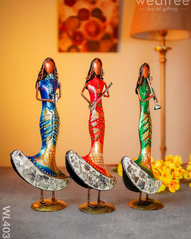 Metal Decor Women Musicians - Set Of 3 Wl4030 Showpiece