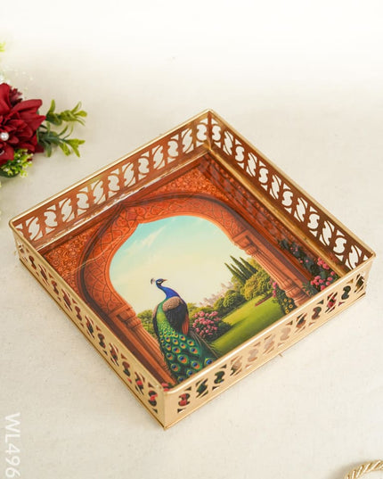 Metal Designer Peacock Tray - WL4963 Metal Decor Utility