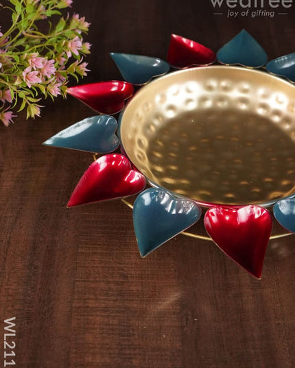 Metal Diya Urli - Leaf ( 14 Inch ) Wl2116 Decor