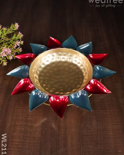 Metal Diya Urli - Leaf ( 14 Inch ) Wl2116 Decor