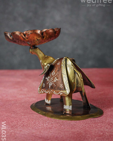Metal Elephant T-Light Holder - Set Of 2 Wl0355 Candles And Votives