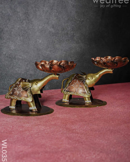 Metal Elephant T-Light Holder - Set Of 2 Wl0355 Candles And Votives