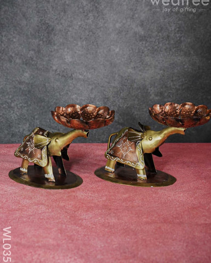 Metal Elephant T-Light Holder - Set Of 2 Wl0355 Candles And Votives