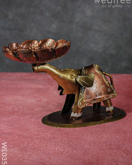 Metal Elephant T-Light Holder - Set Of 2 Wl0355 Candles And Votives
