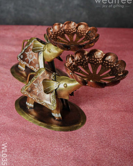 Metal Elephant T-Light Holder - Set Of 2 Wl0355 Candles And Votives