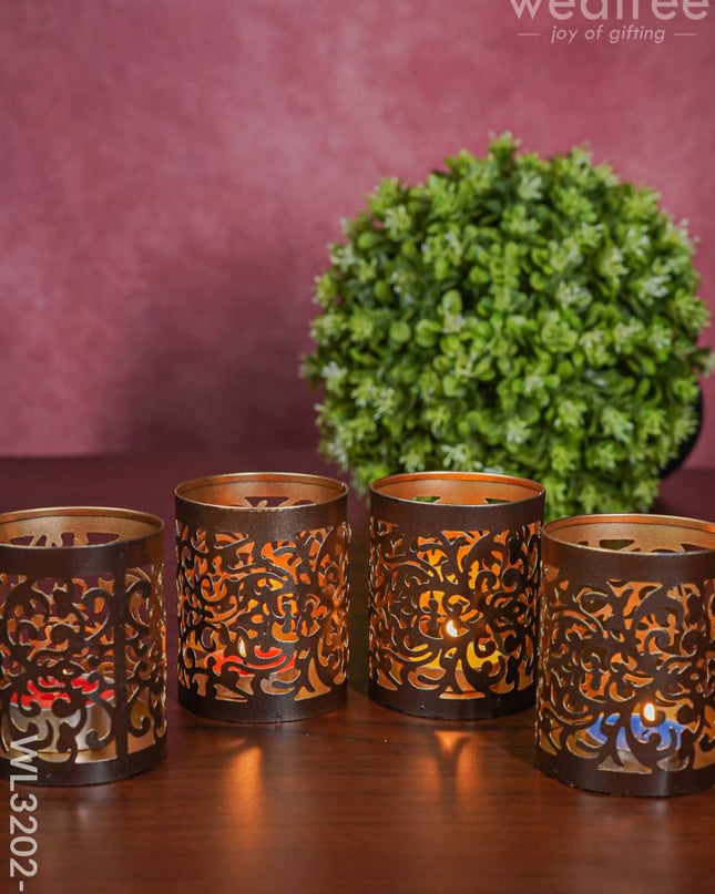 Metal Engraved Votives Set Of - 4 Wl3202-1 Candles And Votives