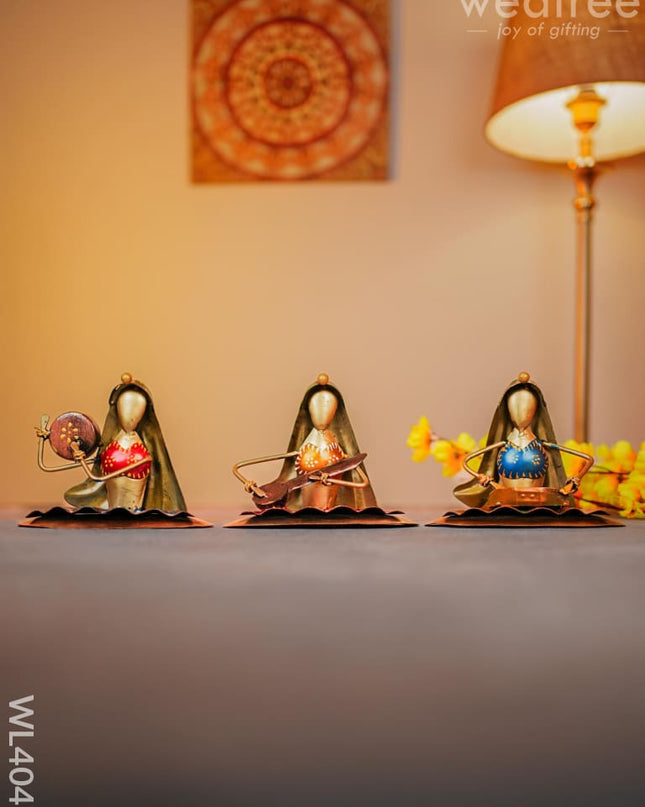 Metal Sitting Lady Musicians - Set Of 3 Wl4047 Decor Showpiece