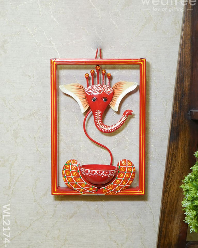 Metal Frame Ganesha With T Light Holder - Wl2174 Decor Hanging
