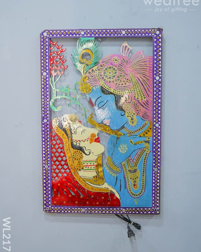 Metal Frame Radhe Krishna With Led Light - Wl2173 Decor Hanging