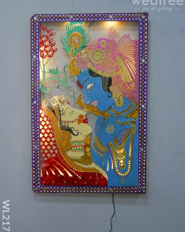 Metal Frame Radhe Krishna With Led Light - Wl2173 Decor Hanging