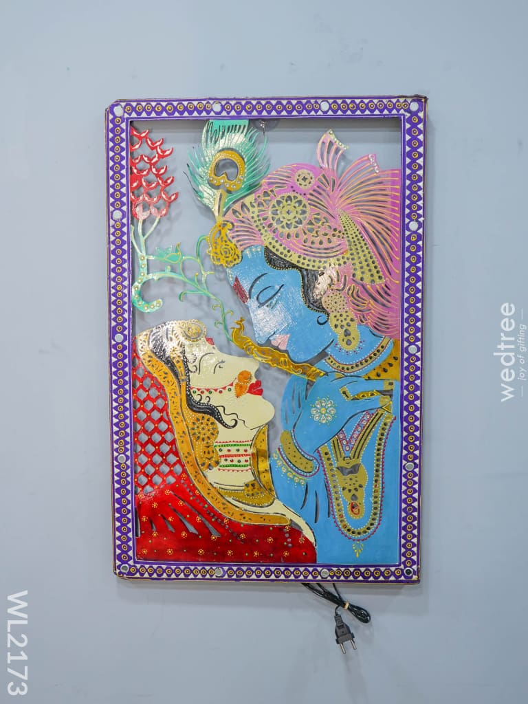 Metal Frame Radhe Krishna With Led Light - Wl2173 Decor Hanging