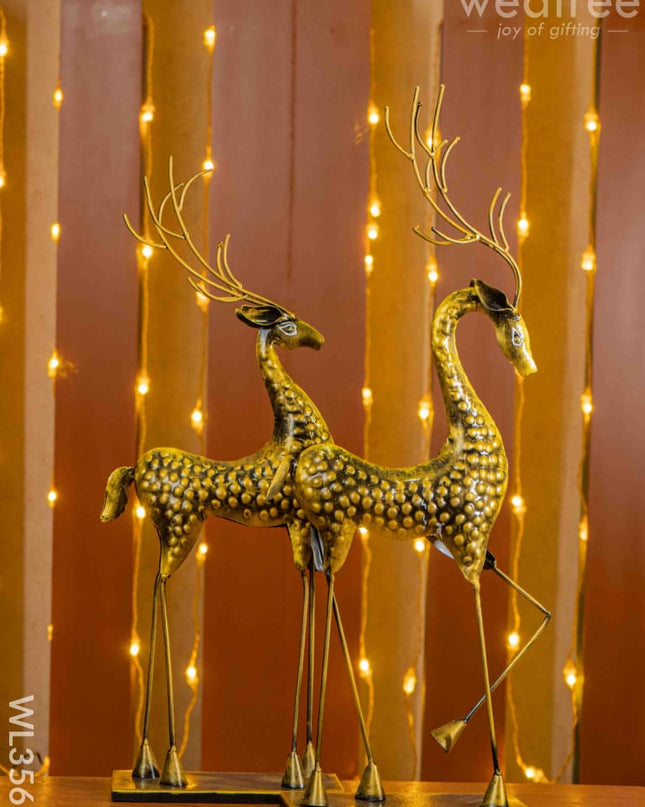 Metal Golden Deer - Set Of 2 Wl3561 Decor Showpiece