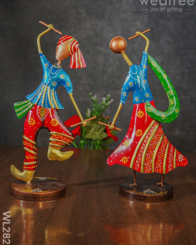 Metal Hand Painted Dandiya Dolls - Set Of 2 Wl2823 Decor Showpiece