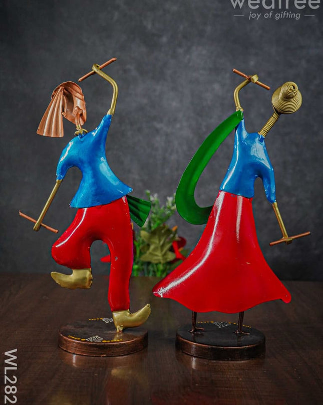 Metal Hand Painted Dandiya Dolls - Set Of 2 Wl2823 Decor Showpiece