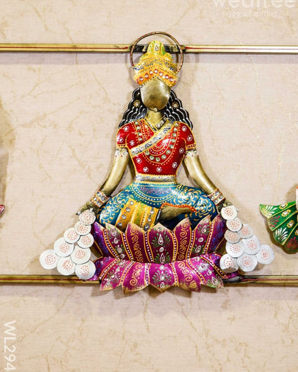 Metal Hand Painted Lakshmi Ganesha Saraswathi In Frame - Wl2943 Decor Hanging
