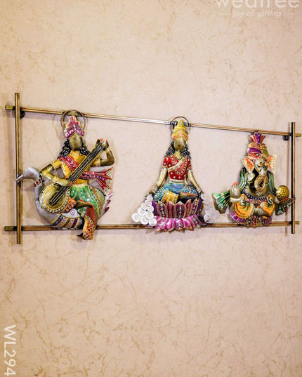 Metal Hand Painted Lakshmi Ganesha Saraswathi In Frame - Wl2943 Decor Hanging