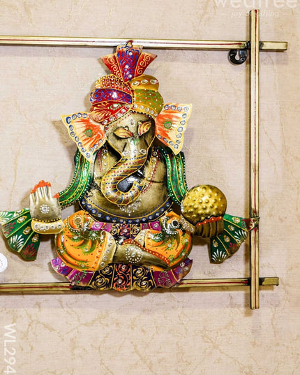 Metal Hand Painted Lakshmi Ganesha Saraswathi In Frame - Wl2943 Decor Hanging