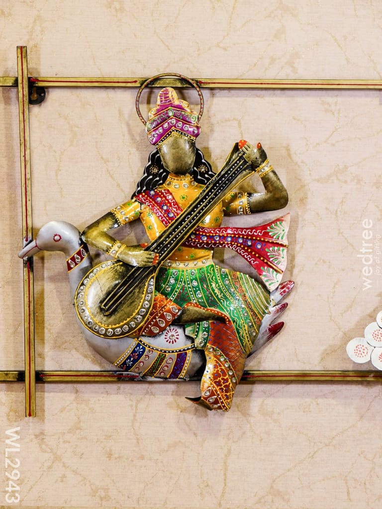 Metal Hand Painted Lakshmi Ganesha Saraswathi In Frame - Wl2943 Decor Hanging