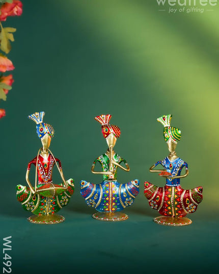 Metal Hand Painted Musicians - Turban Men - Set of 3 - WL4928 Metal Decor Showpiece