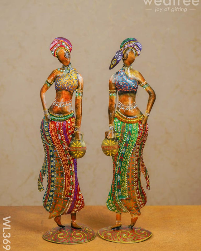 Metal Hand Painted Women - Set Of 2 Wl3694 Decor Showpiece