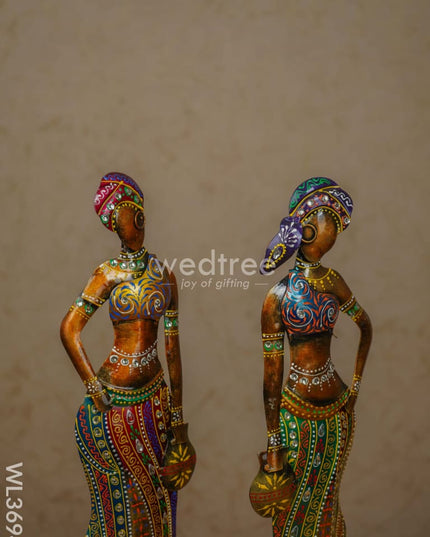 Metal Hand Painted Women - Set Of 2 Wl3694 Decor Showpiece