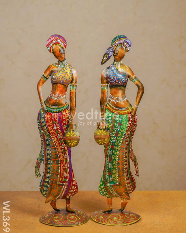 Metal Hand Painted Women - Set Of 2 Wl3694 Decor Showpiece