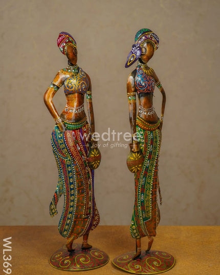 Metal Hand Painted Women - Set Of 2 Wl3694 Decor Showpiece