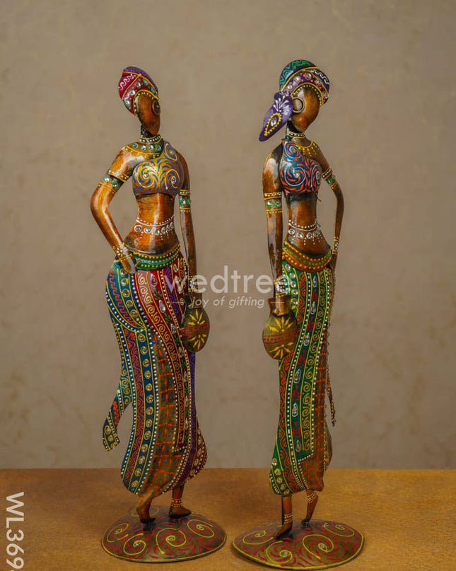 Metal Hand Painted Women - Set Of 2 Wl3694 Decor Showpiece