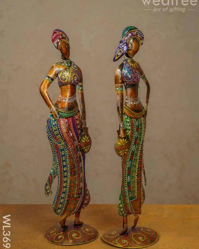 Metal Hand Painted Women - Set Of 2 Wl3694 Decor Showpiece