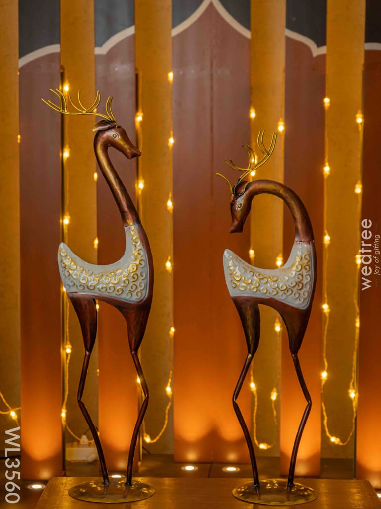 Metal Handpainted Deer Candle Holder - Set Of 2 Wl3560 Candles & Votives