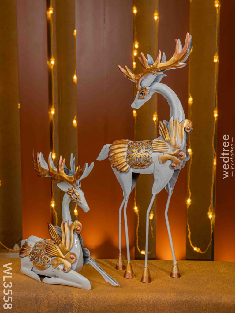 Metal Handpainted Deer - Set Of 2 Wl3558 Decor Showpiece