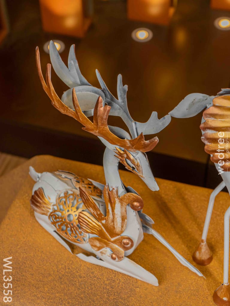 Metal Handpainted Deer - Set Of 2 Wl3558 Decor Showpiece