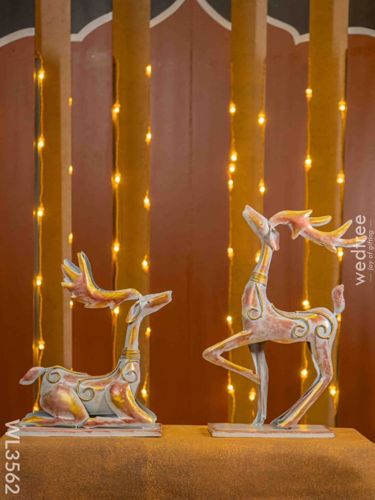 Metal Handpainted Deer - Set Of 2 Wl3562 Decor Showpiece