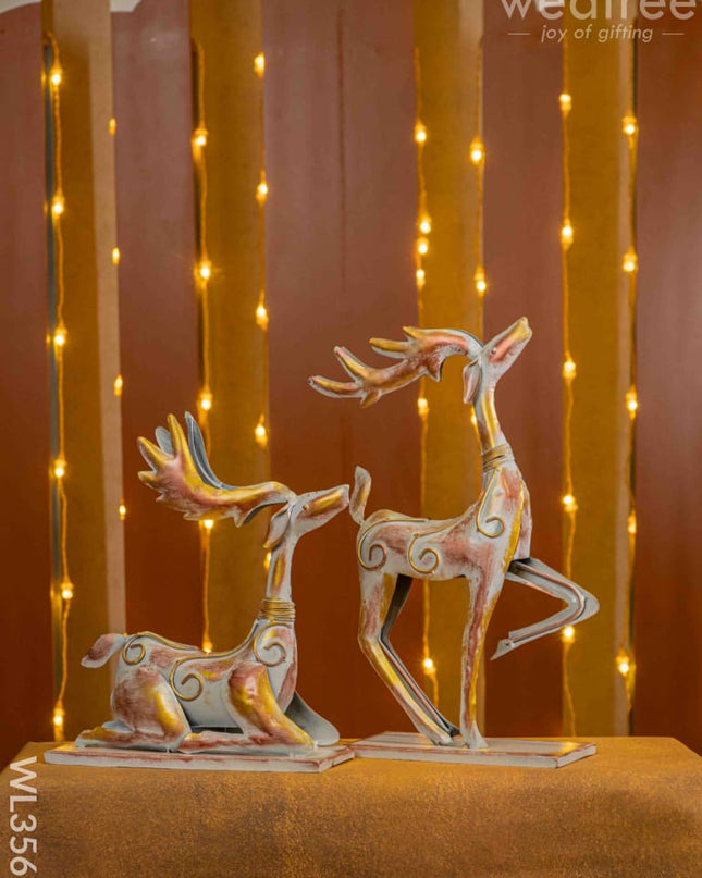 Metal Handpainted Deer - Set Of 2 Wl3562 Decor Showpiece