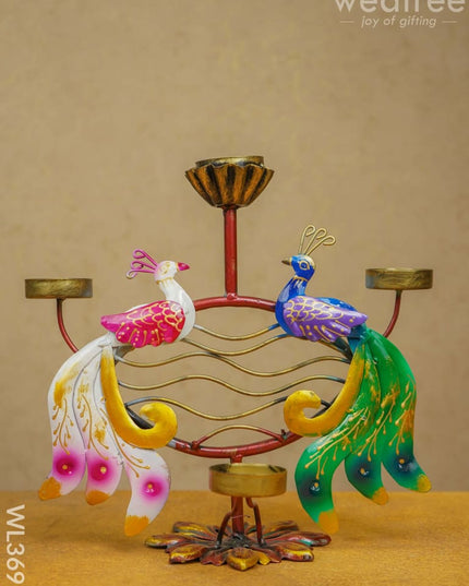 Metal Handpainted Double Peacock Candle Holder - Wl3691 Decor Showpiece