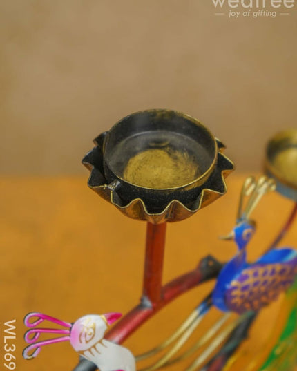 Metal Handpainted Double Peacock Candle Holder - Wl3691 Decor Showpiece