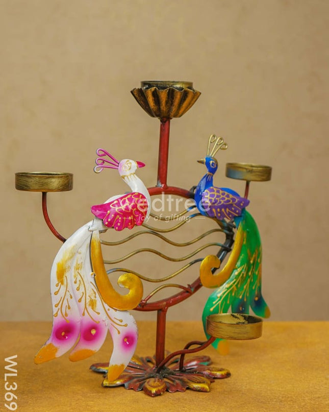 Metal Handpainted Double Peacock Candle Holder - Wl3691 Decor Showpiece