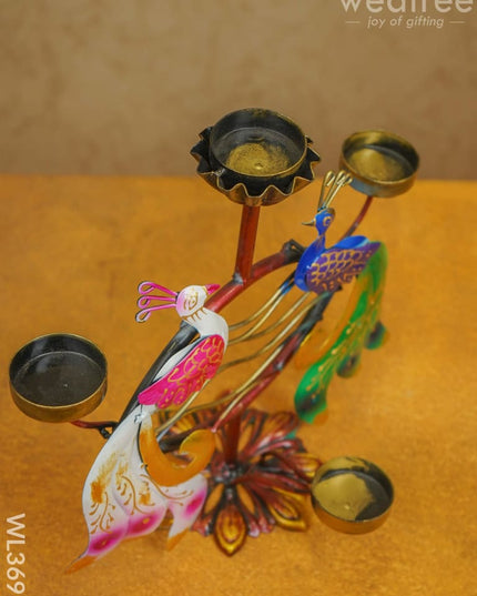 Metal Handpainted Double Peacock Candle Holder - Wl3691 Decor Showpiece