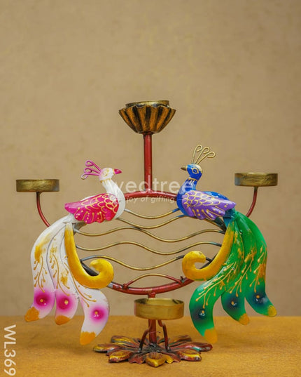 Metal Handpainted Double Peacock Candle Holder - Wl3691 Decor Showpiece