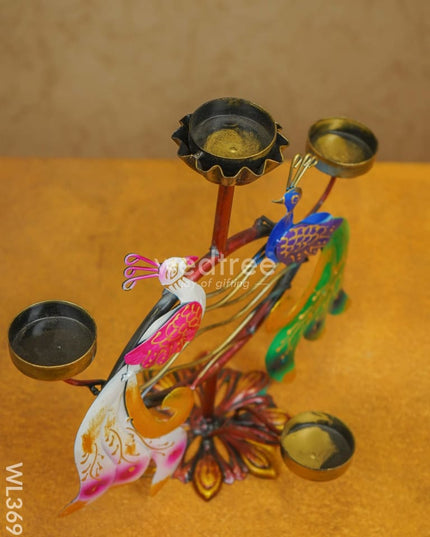 Metal Handpainted Double Peacock Candle Holder - Wl3691 Decor Showpiece