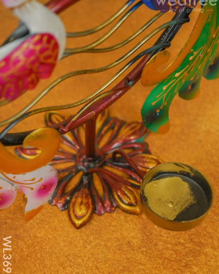Metal Handpainted Double Peacock Candle Holder - Wl3691 Decor Showpiece
