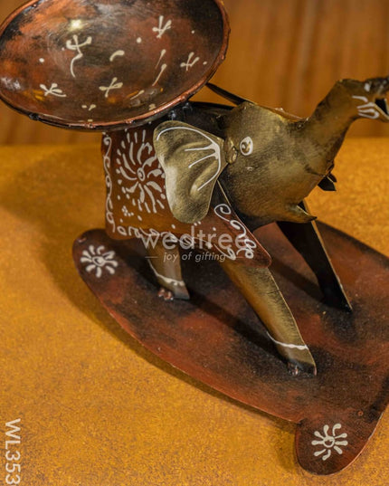 Metal Handpainted Elephant With Bell Showpiece - Wl3530 Decor
