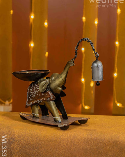 Metal Handpainted Elephant With Bell Showpiece - Wl3530 Decor