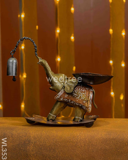 Metal Handpainted Elephant With Bell Showpiece - Wl3530 Decor