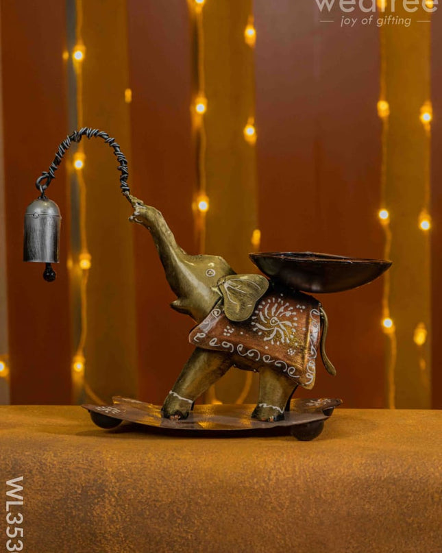Metal Handpainted Elephant With Bell Showpiece - Wl3530 Decor