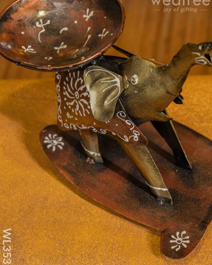 Metal Handpainted Elephant With Bell Showpiece - Wl3530 Decor