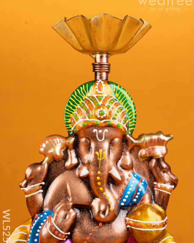 Metal Handpainted Ganesha T Light Holder - Set of 2 - WL5257 - Metal Decor Showpiece