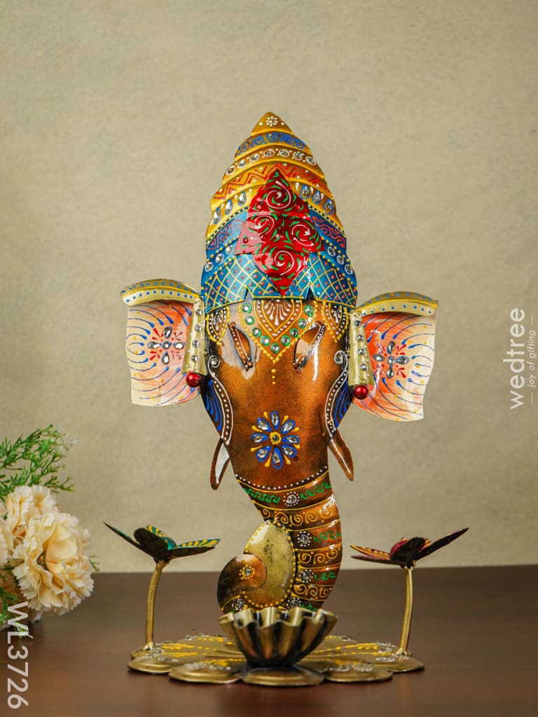 Metal Handpainted Ganesha T Light Holder - Wl3726 Decor Utility