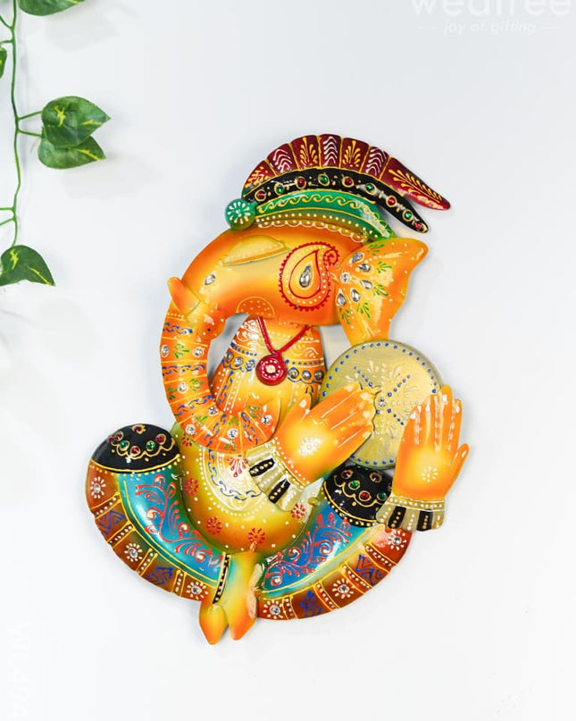 Metal Handpainted Ganesha Wall Hanging - 12 inch - Set of 4 - WL4942 Metal Decor Hanging